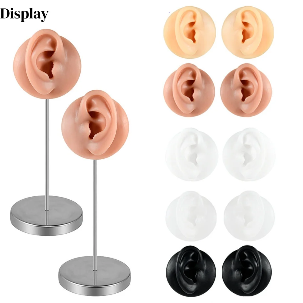 

Мягкая силиконовая модель уха для практики татуировки, демонстрации украшений для тела, инструменты для пирсинга, демонстрационный стенд для серег, набор металлических демонстрационных подставок