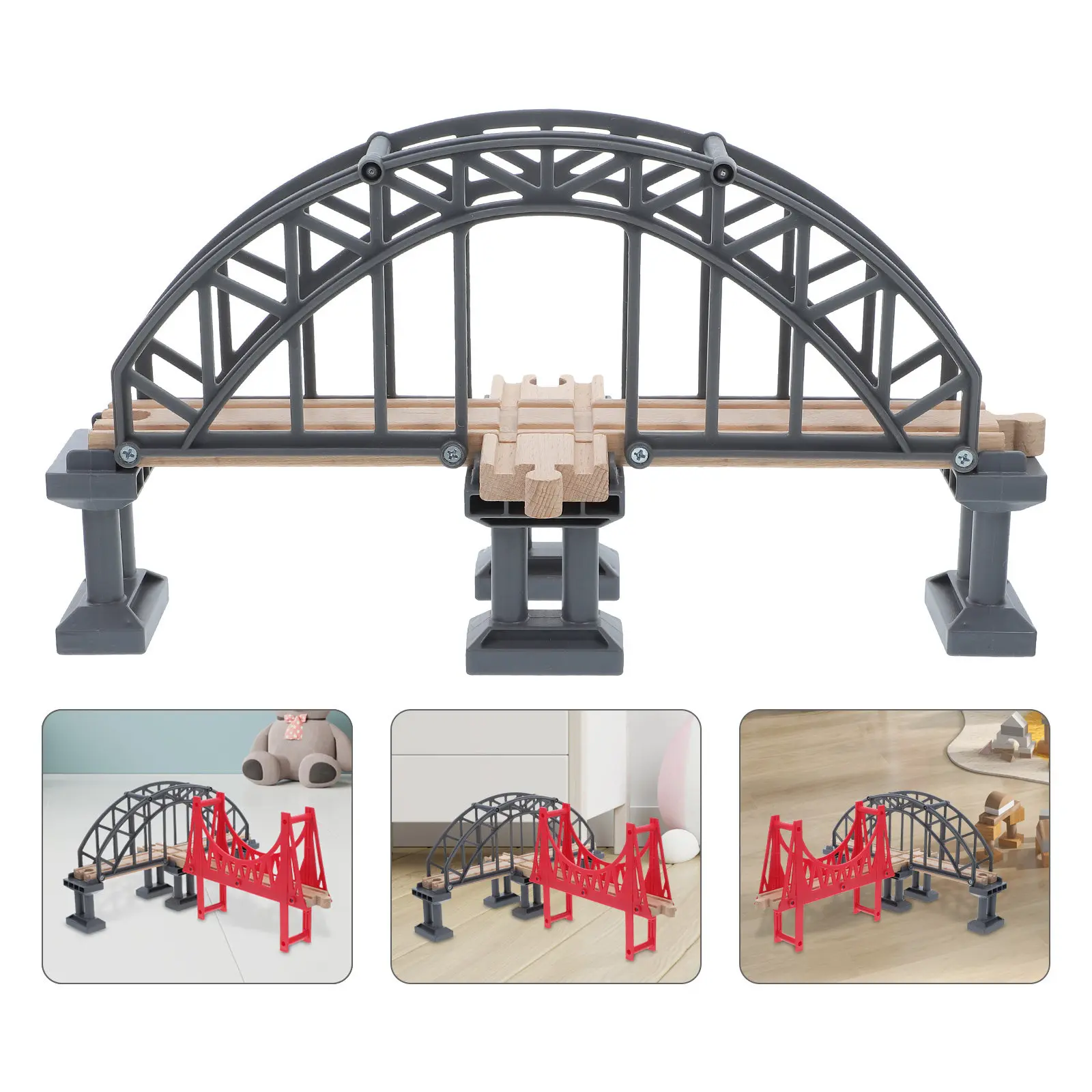 Train Wooden Suspension Bridge Railway Track Accessories Set Creative DIY Railway Bridge Scene Expansion for Kids
