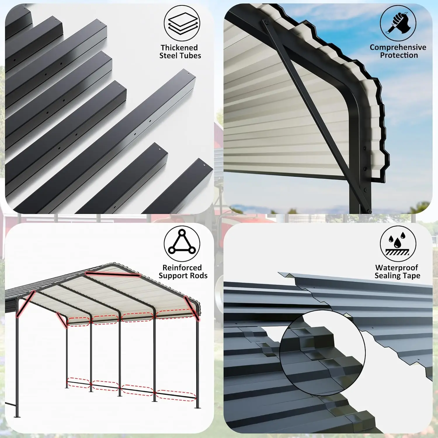 Enhanced Base Outdoor Heavy Duty Garage Galvanized Car Shelter for Pickup, Boat, Car and Tractors