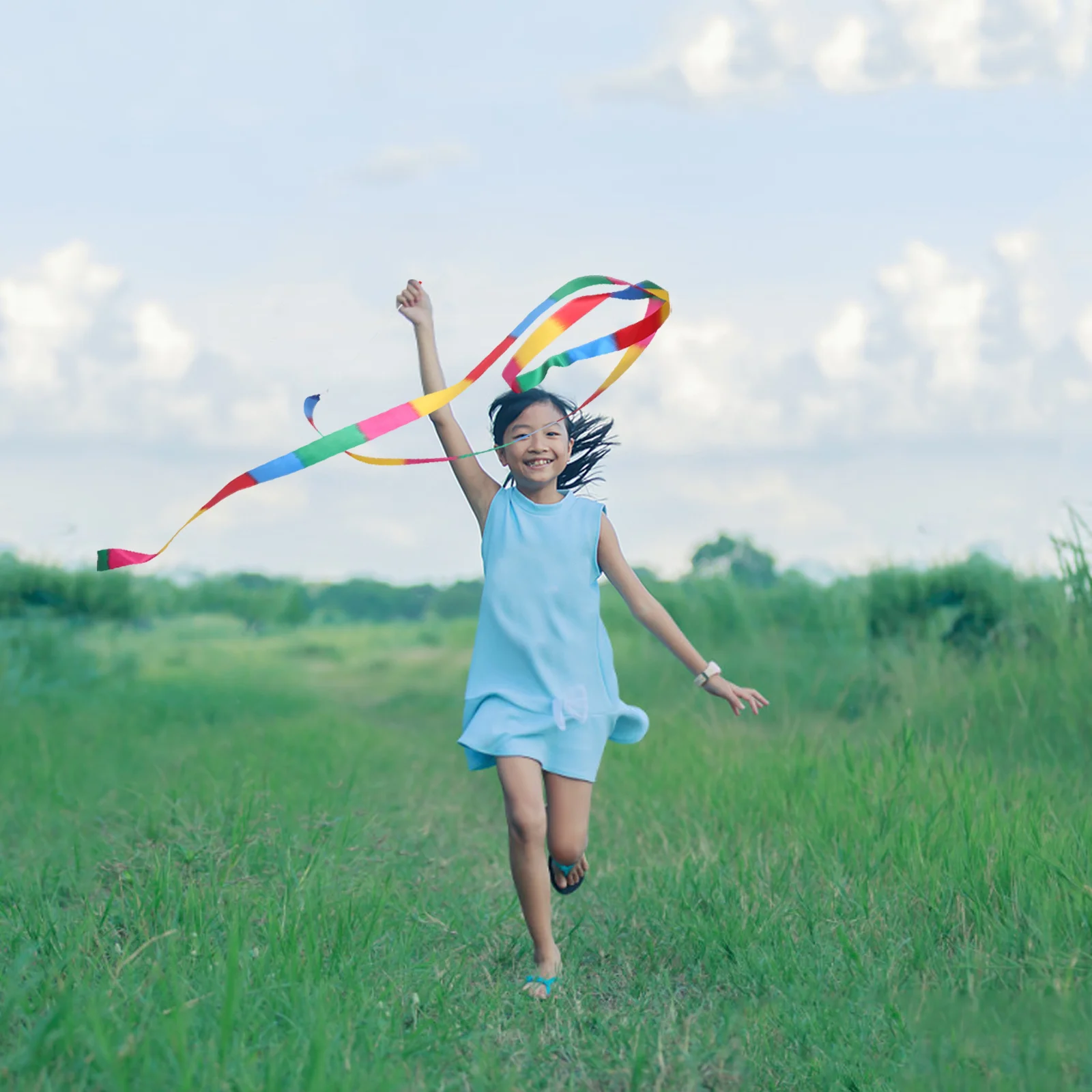 5 szt. Artystycznych Wstążek Gimnastycznych z Pałeczką, Tęczowe Wstążki Taneczne, Lekkie Streamery do Baletu, Tańca Rytmicznego, na Imprezę