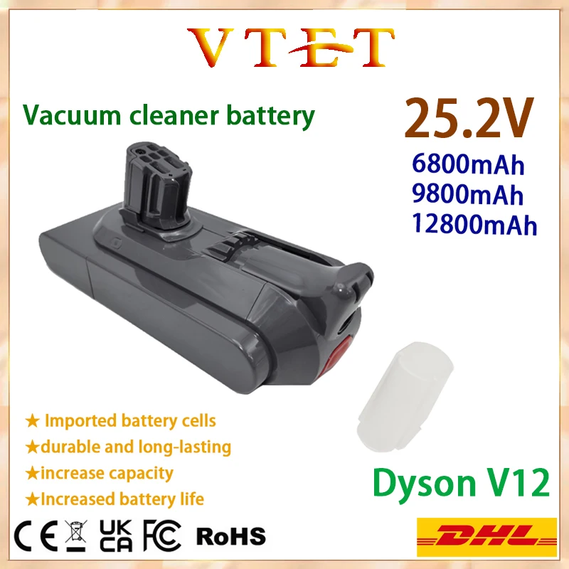 

Подходит для пылесоса Dyson V12. Высокопроизводительная литиевая батарея 25,2 В, совместимая с пылесосом SV20 SV30 SV35 SV46.