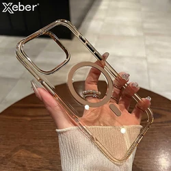 Luxury Transparent For Magsafe Wireless Charging Magnetic Phone Case For iPhone 17 15 16 Pro Max Hard Acrylic Shockproof Cover
