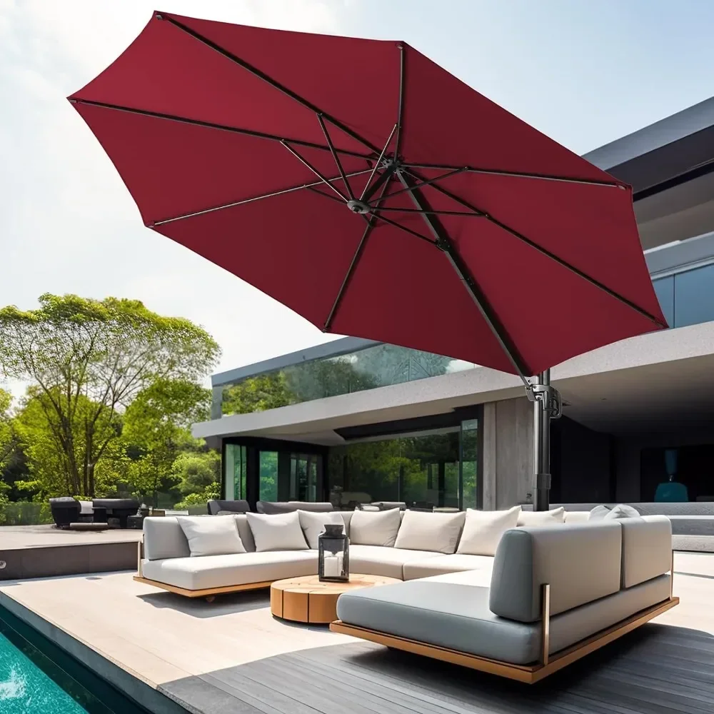 Patio Umbrella, Outdoor Offset Umbrellas ,Fade & UV Resistant, 5 Level 360 Rotation Aluminum Pole, Cantilever Patio Umbrella