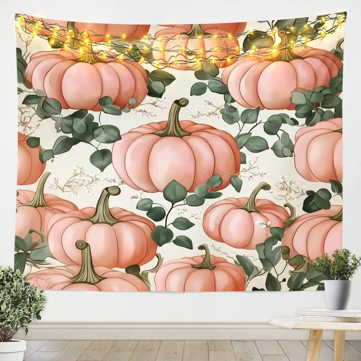 

Винтажный гобелен с тыквой и листьями эвкалипта, гобелены для девочек и женщин, осенний фермерский дом, осенний гобелен на День благодарения, настенный гобелен