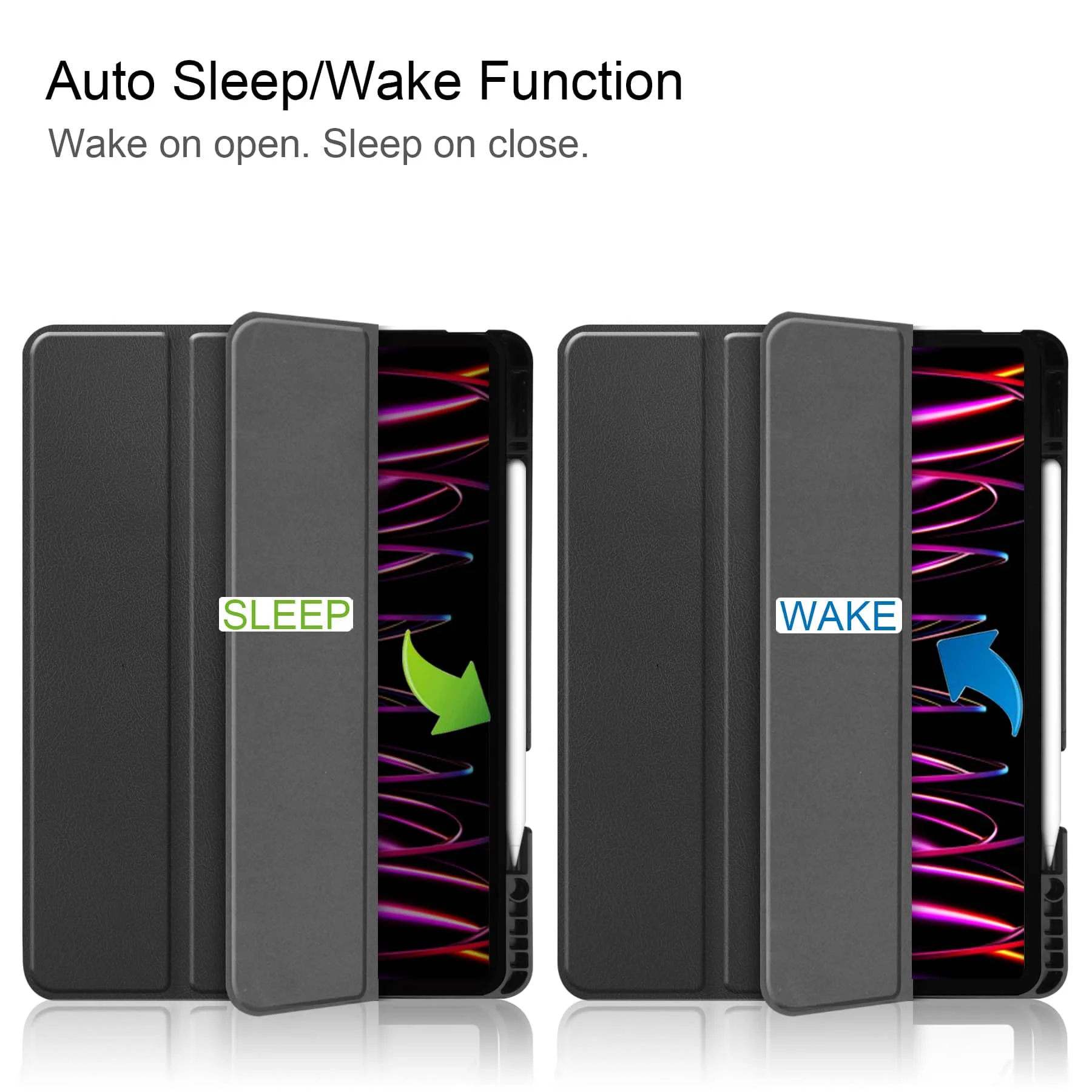 For iPad Pro 12.9 2018, 2020, 2021, 2022 with Pencil Holder-[Tri-fold Stand+Auto Wake/Sleep],Premium PU Leather Case Shockproof