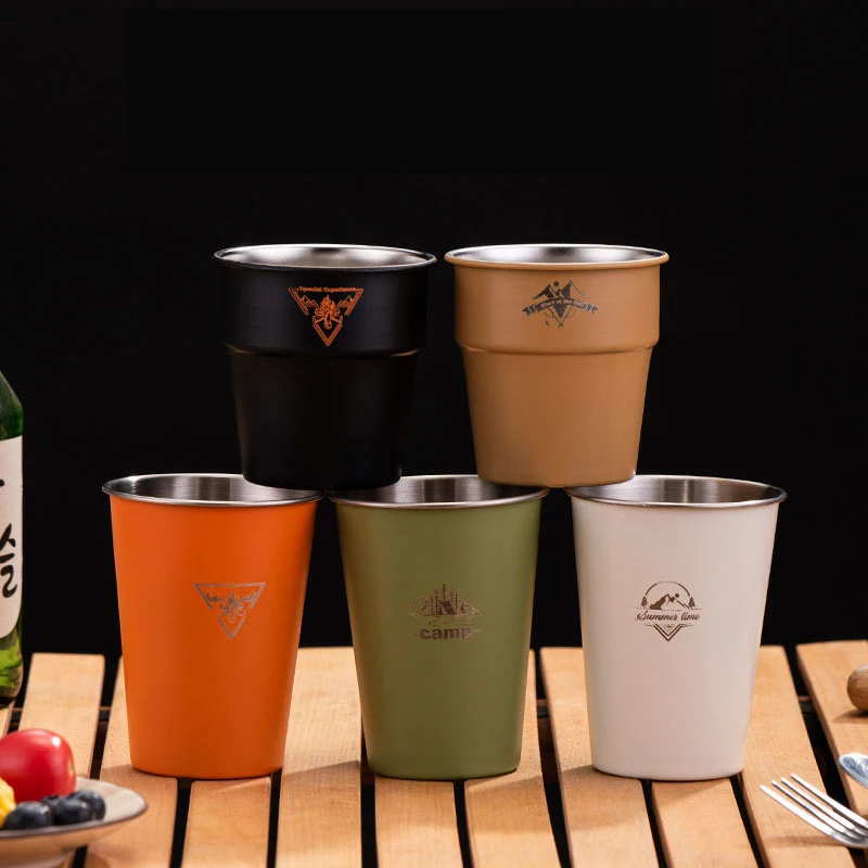 300/350ml Beer Wine Cups Portable Stainless Steel Tableware Tea Coffee Milk Beer Mug Camping Water Cup For Travel Hiking