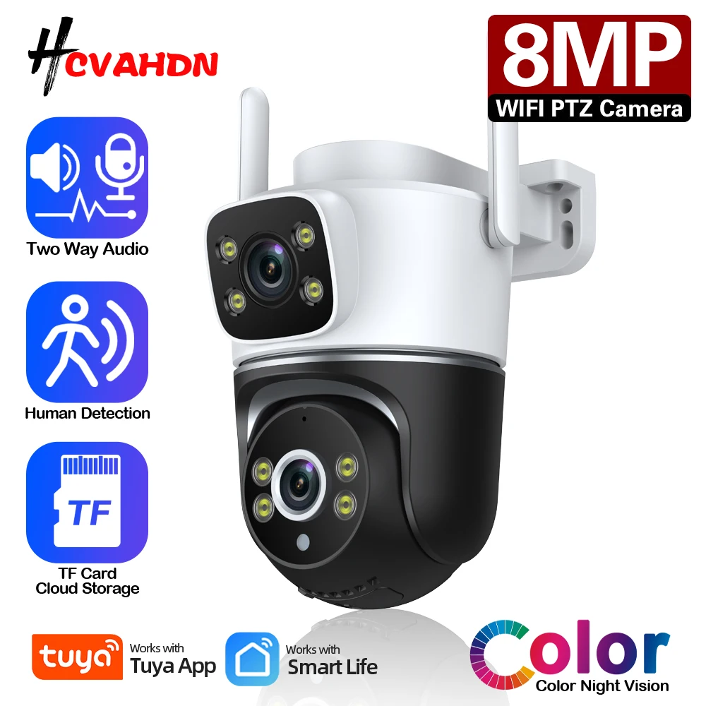 

IP-камера Tuya 4K, 8 Мп, PTZ, Wi-Fi, 2 экрана