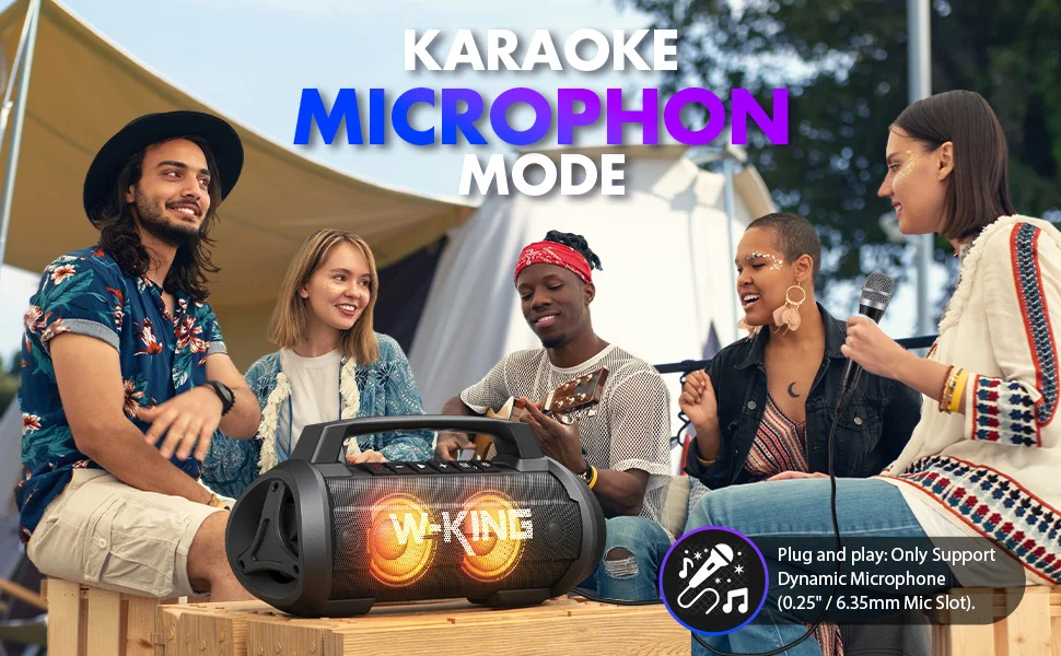 W-KING D10MIC Bluetooth-Lautsprecher mit kabellosem Mikrofon, 70 W RMS, 120 W Spitzenleistung, tiefes Bass, IPX6 wasserdicht, 42 Stunden Akkulaufzeit, tragbarer Party-Lautsprecher. – Detail 2