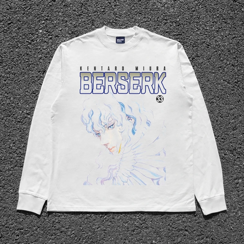 

BERSERK Anime Griffith Character Print O Neck Long Sleeve T-Shirt Hip Hop Fashion Oversized Streetwear Cotton Top Men's Tops