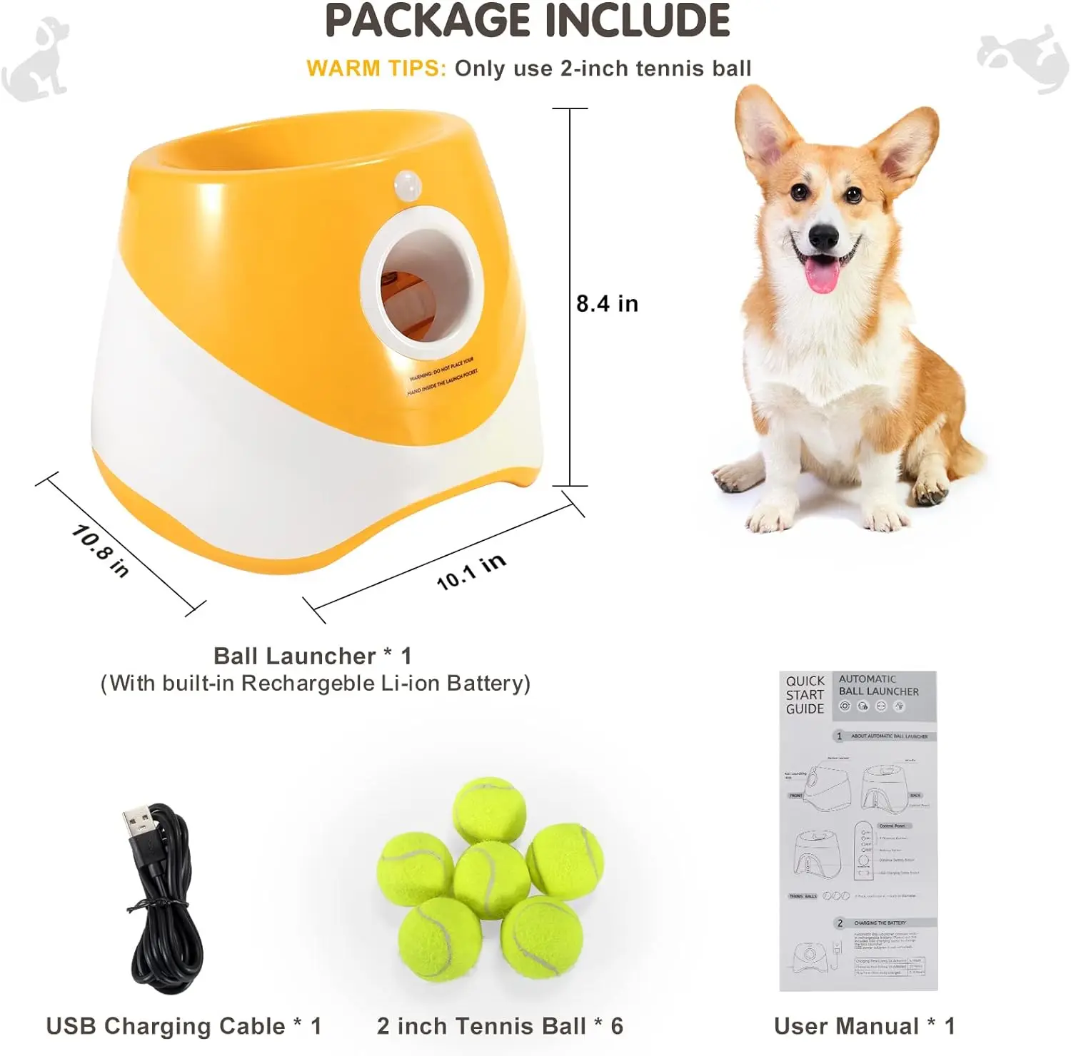 Dog Launcher Automatic Dogs Chase Toy Tennis Throwing Pinball Machine Fun Interactive Throw Rechargable Catapult USB Charging