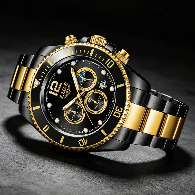 LIGE Quartz Watches for Man Luxury Fashion Waterproof Chronograph Casual Military Luminous Date Wristwatch Relogios Masculino