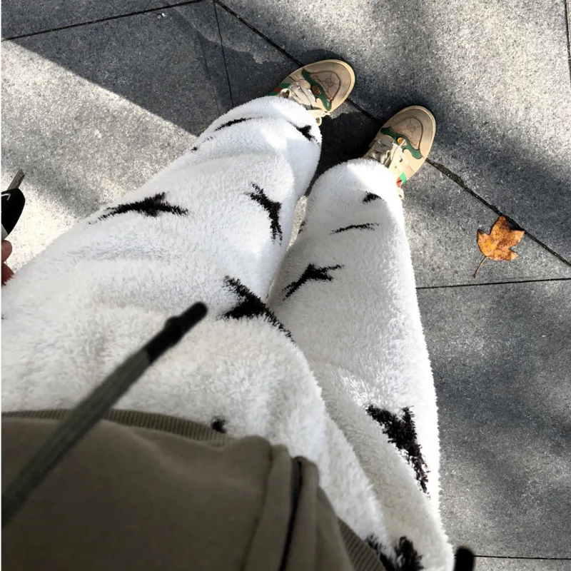 Y2k Fashion Star Printed Coral Velvet Pajamas Pants Youthful Woman Clothes Winter Plush Home Casual Flannel Warm Sleeping Pants