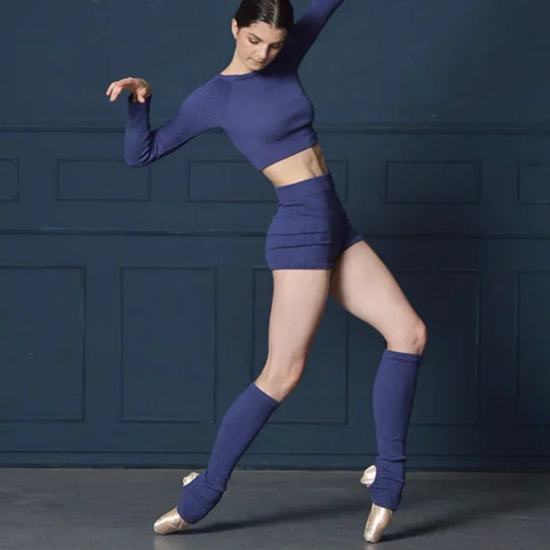 النساء تريكو الرقص الدافئة الباليه سترة متماسكة المحاصيل الأعلى الرقص السراويل Legwarmer الشتاء الرقص مجموعات دافئة راقصة الباليه Dancewear