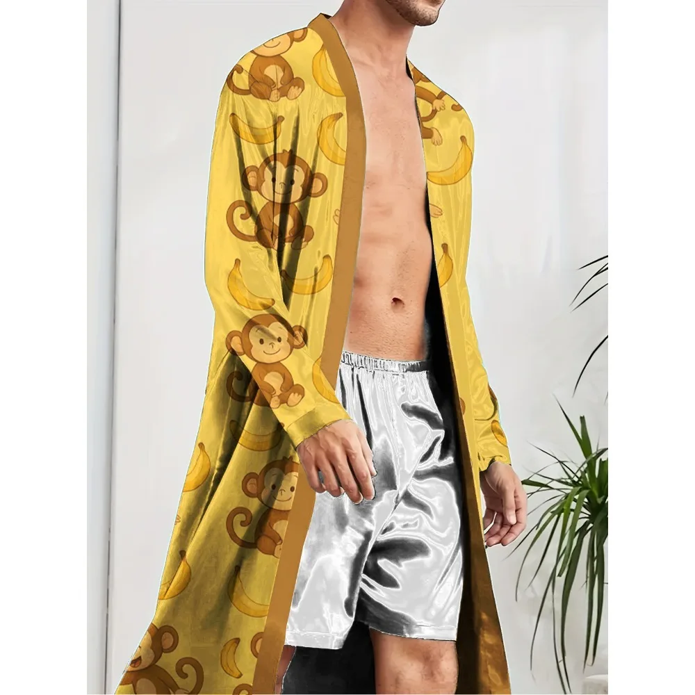 

spring autumn men's long robes are a fast drying trend, while home fun monkey patterned digital printed nightgowns are casual.