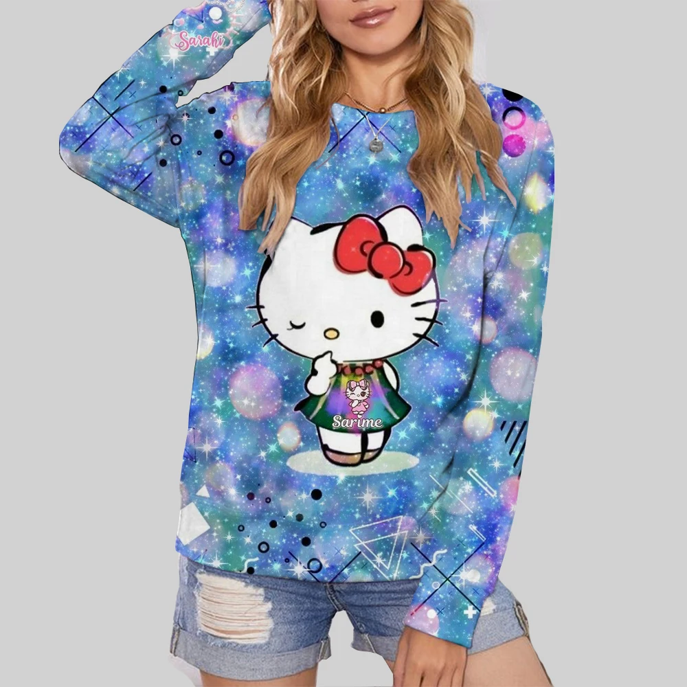 Harajuku Female Clothing Pullover Fashion Autumn And Winter HELLO KITTY Print Woman Hoodie Casual Women Long-sleeved Sweatshirt