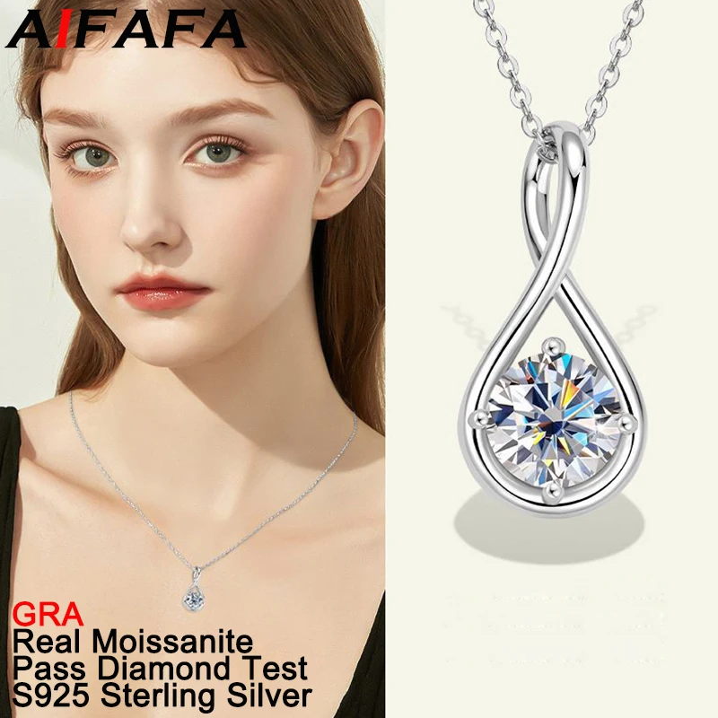 

AIFAFA 2 Carat Real Fine Moissanite Pendant Necklace for Women Top Quality 100% S925 Pure Silver Jewelry Pass Diamond Test GRA