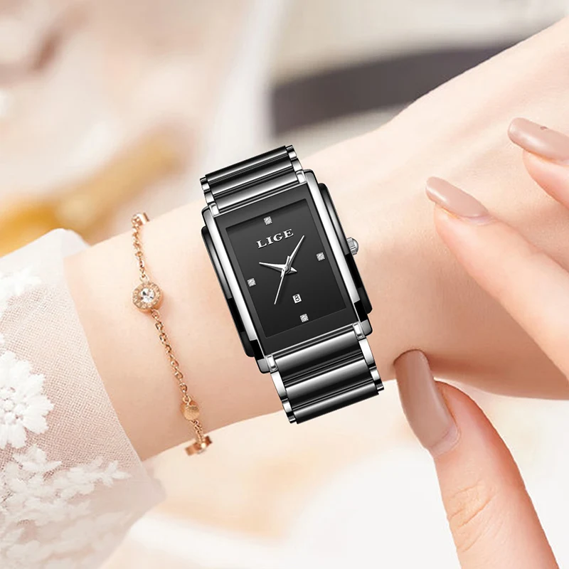 LIGE 2025 New Luxury Women Watches Elegant Ceramic Quartz Wristwatches Waterproof Date Fashion Gift For Ladies Watch Reloj Mujer