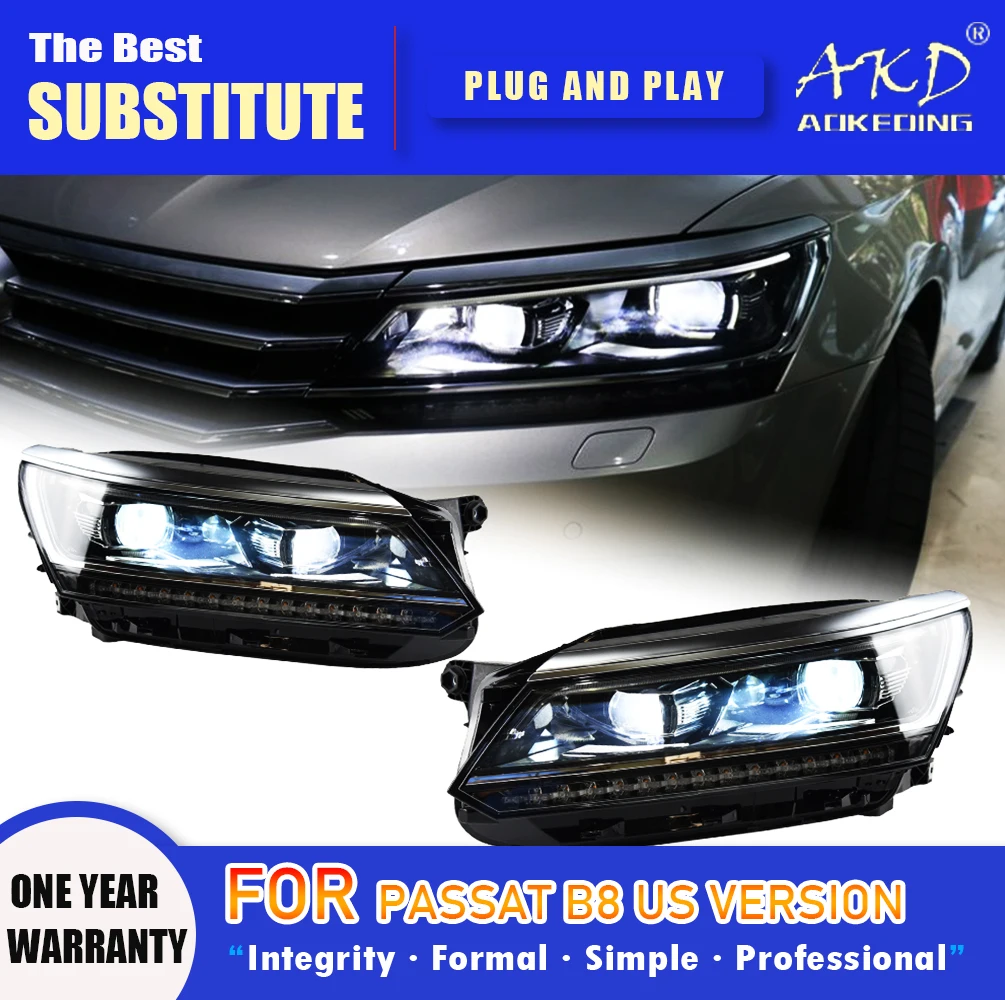 

AKD Head Lamp for VW Passat B8 LED Headlight 2016-2019 Headlights US Version DRL Turn Signal High Beam Angel Eye Projector Lens