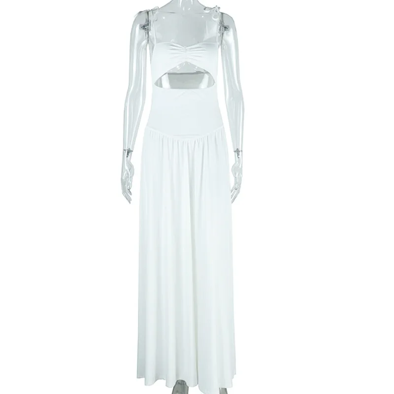 Elegantes, solides Bikini-A-Linien-Sling-Kleid für Damen, rückenfrei, ärmellos, aushöhlen, mit Schleife, Rüschen, Patchwork-Robe, 2025, neue Partykleider – Detail 2