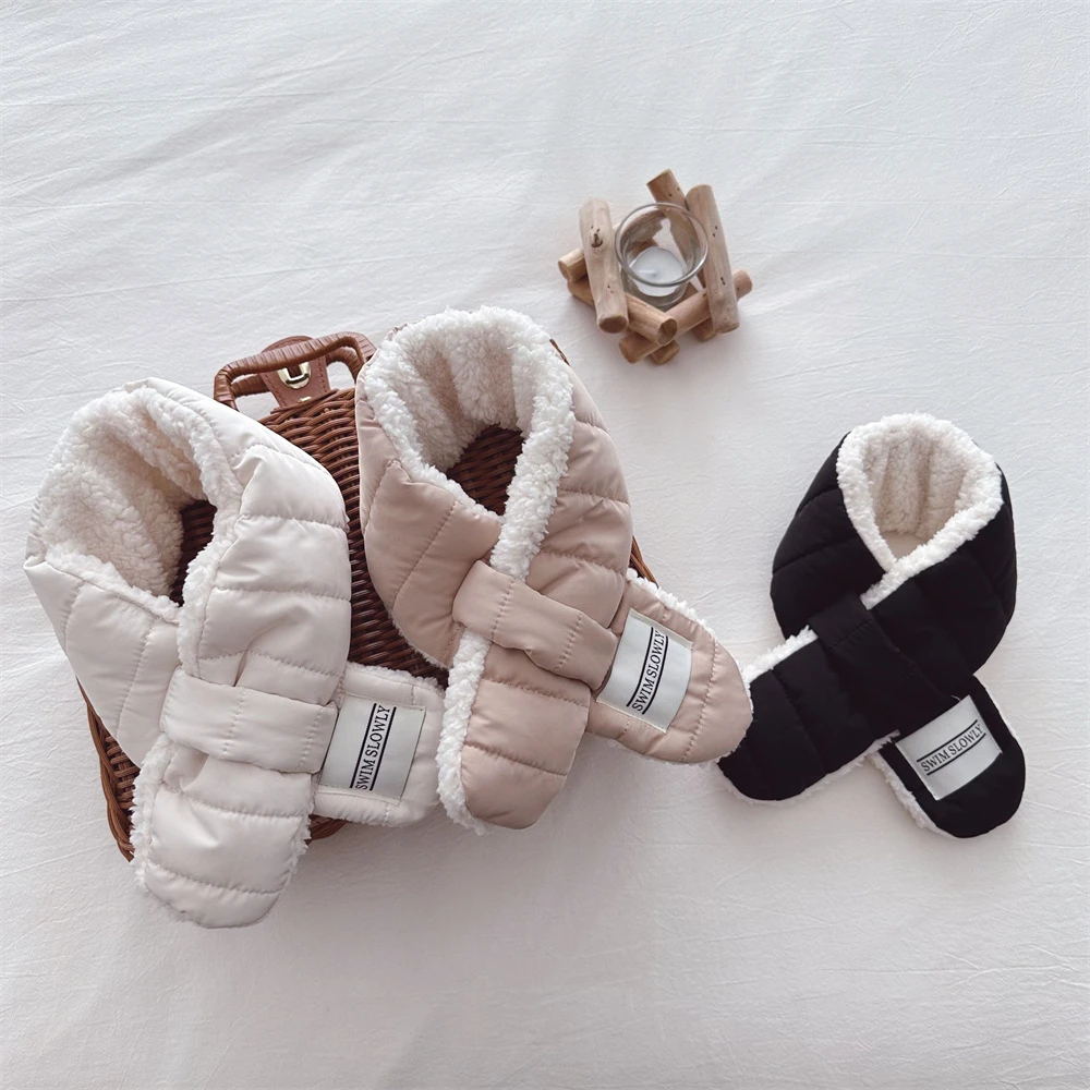 Winter Soft Fleece Wool Baby Scarf Children Warm Plush Neck Wrap Boy Girl Cross Cotton Padded High Quality Muffler Neck Scarf