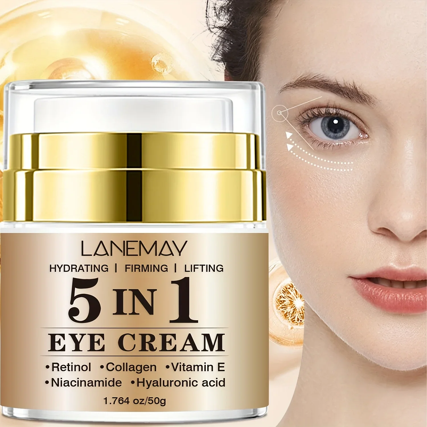 5in 1 Eye Cream with Vitamin E - Deeply Hydrates and Nourishes the Eye Area, Firming and Lifting Light Beige - Lightweight