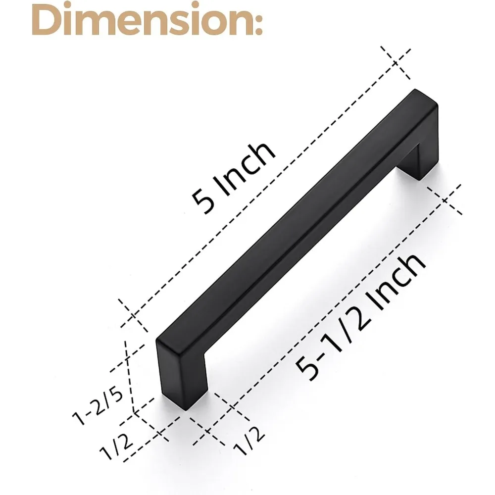 มือจับตู้สี่เหลี่ยมสีดำด้าน สแตนเลส สำหรับตู้ครัว ลิ้นชัก ดีไซน์ทันสมัย