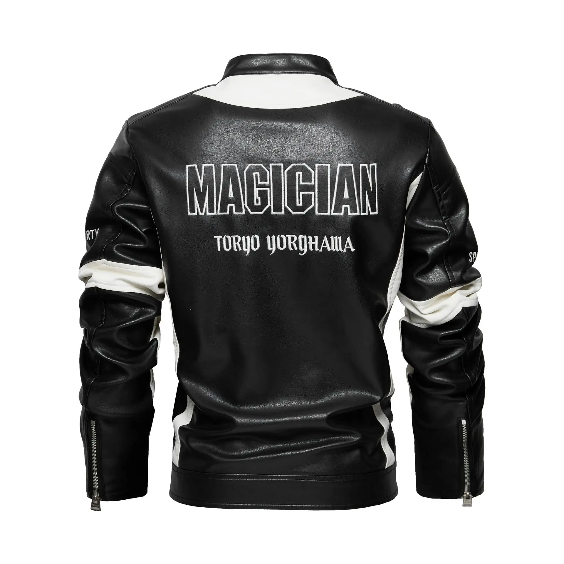 Spring Autumn Motorbike Jacket Man Stand Collar Leather Jackets Patchwork PU Leather Work Clothes Outdoor Motorcycle Riding Coat