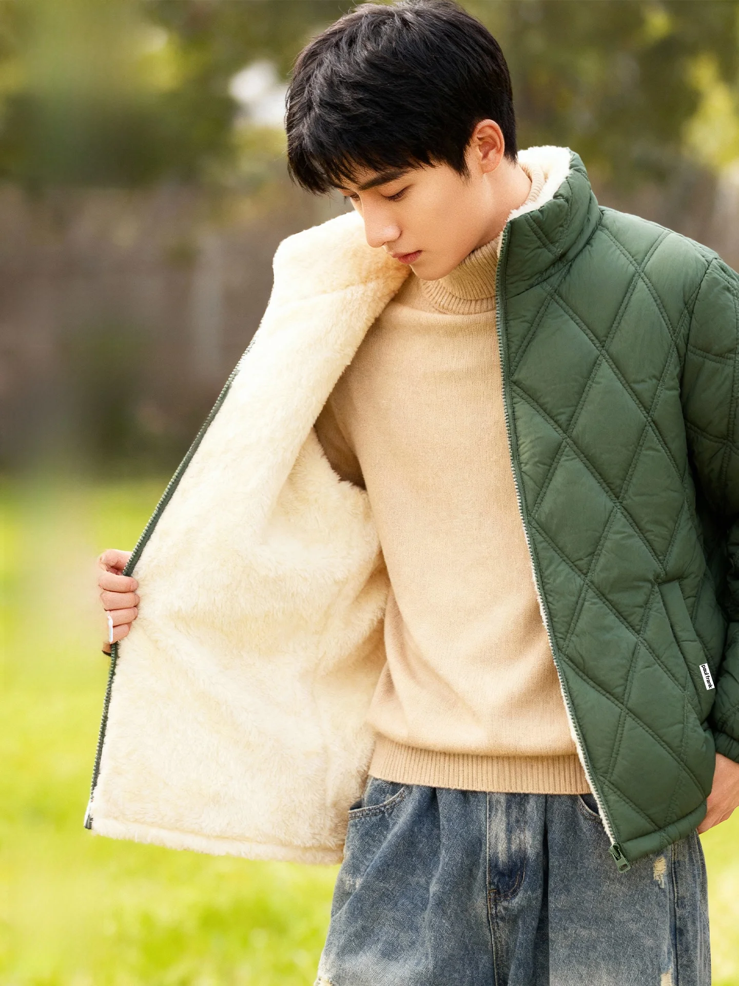 

Мужская зимняя куртка из утолщенного флиса с подкладкой из овечьей шерсти, теплая хлопковая куртка, молодежная повседневная модель с длинными рукавами на молнии, Cleanfit