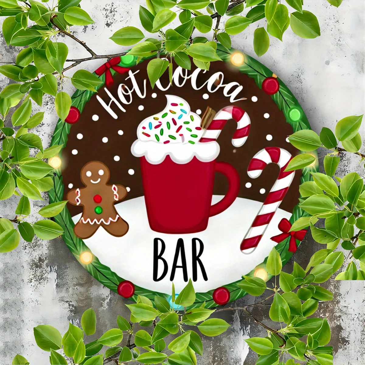 2D Flat - 1pc, Christmas Hot Cocoa Bar Theme Pattern Design, Flat Printed Metal Signs, Circular Hanging Picture, 8X8 Inch Wall D