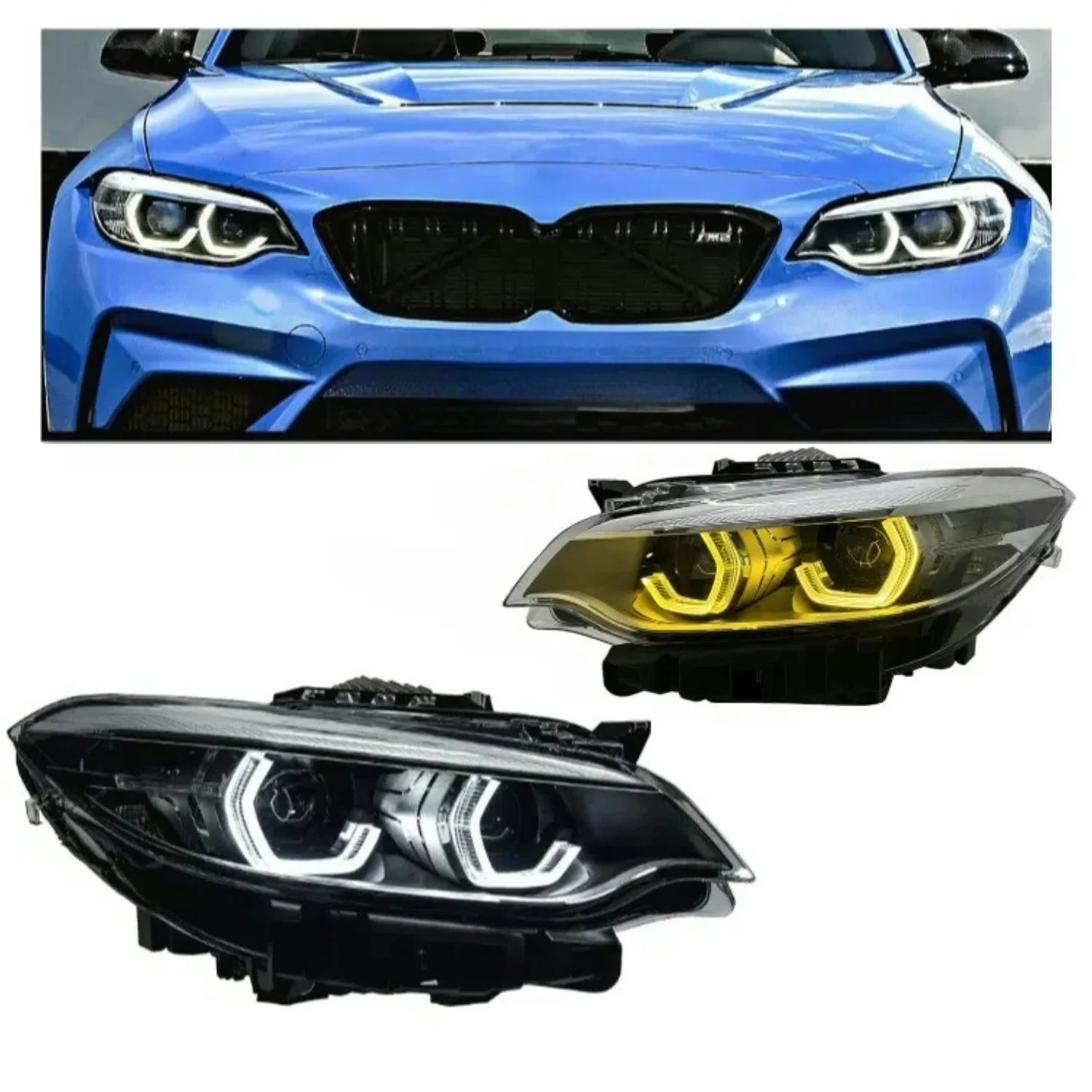 

2 Series F22 Headlight 2014-2021 Upgrade Dual Color Yellow DRL Lamp Ikon M2 LED LCI Head Lights Headlamp Angel Eye for BMW