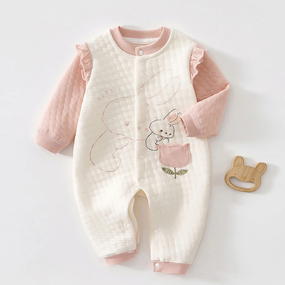 

My First Christmas Baby Girl Romper Long Sleeve Quilted Warm Autumn Winter Infant Clothing Floral Cute Newborn Baby Jumpsuit