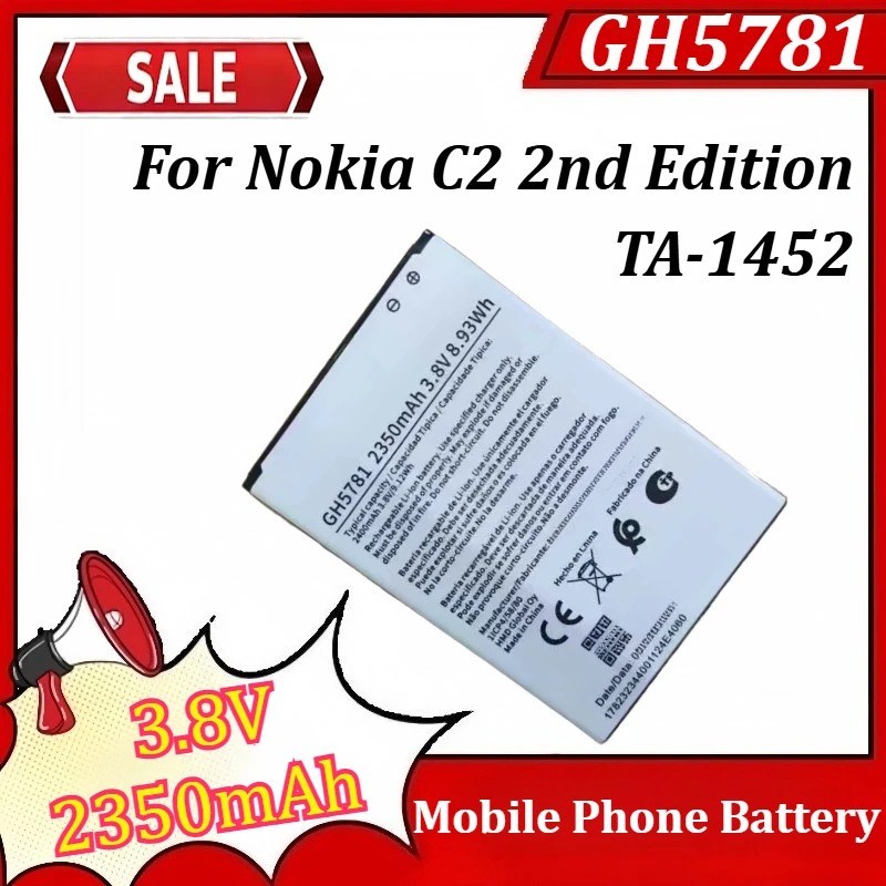 

GH5781 3.8V 2350mAh Battery for Nokia C2 2nd Edition TA-1452 Mobile Phone Battery