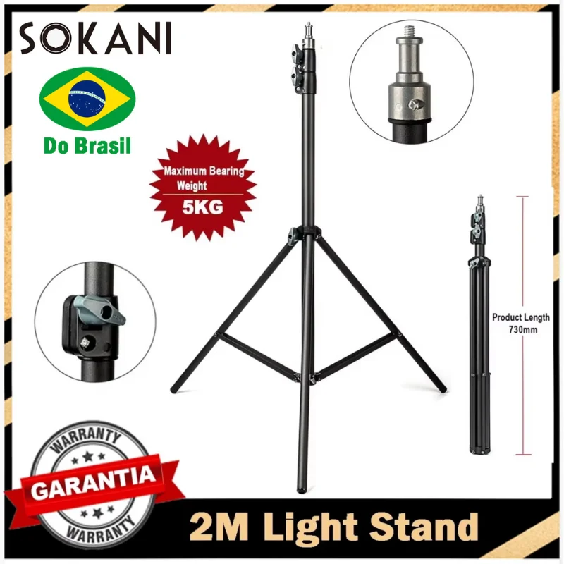 【Do Brasil】 Tripé universal portátil de 2M Suporte de lâmpada de liga de alumínio Suporte de luz para câmeras de luz de preenchimento Sokani X100 X60 P25