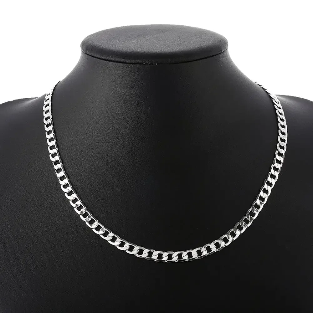 Fine 925 Sterling Silver 6MM Geometry Chain Bracelets & Necklaces Set