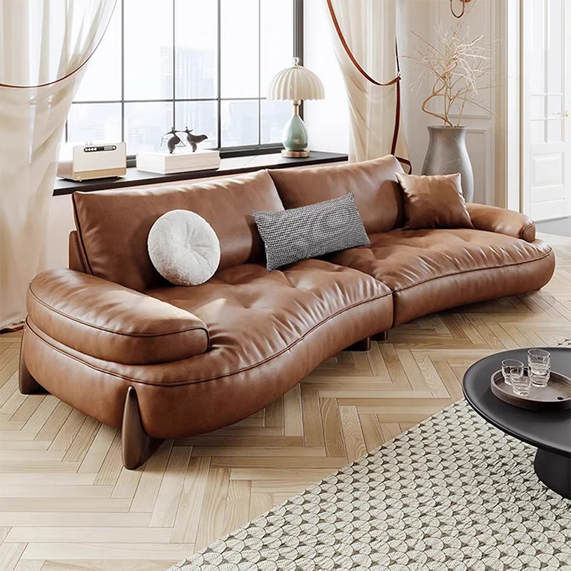 

xx-Modern Luxury Designer Curved Retro Living Room Sofa Italian Minimalist Leather Sofa Couch Combination&
