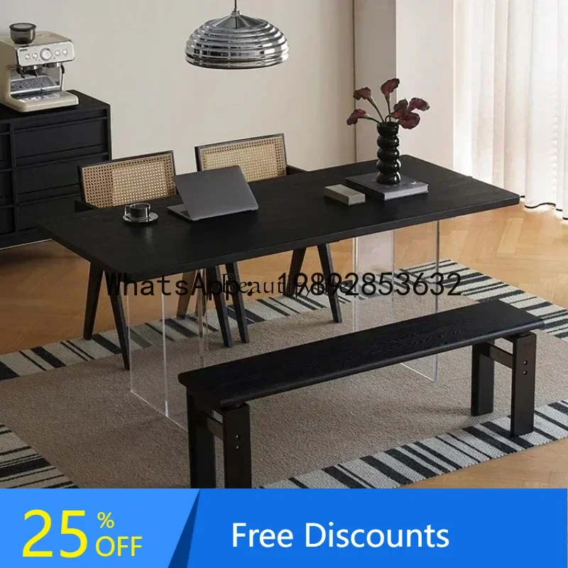 

Black retro solid wood dining table, suspended dining table, medieval large board table
