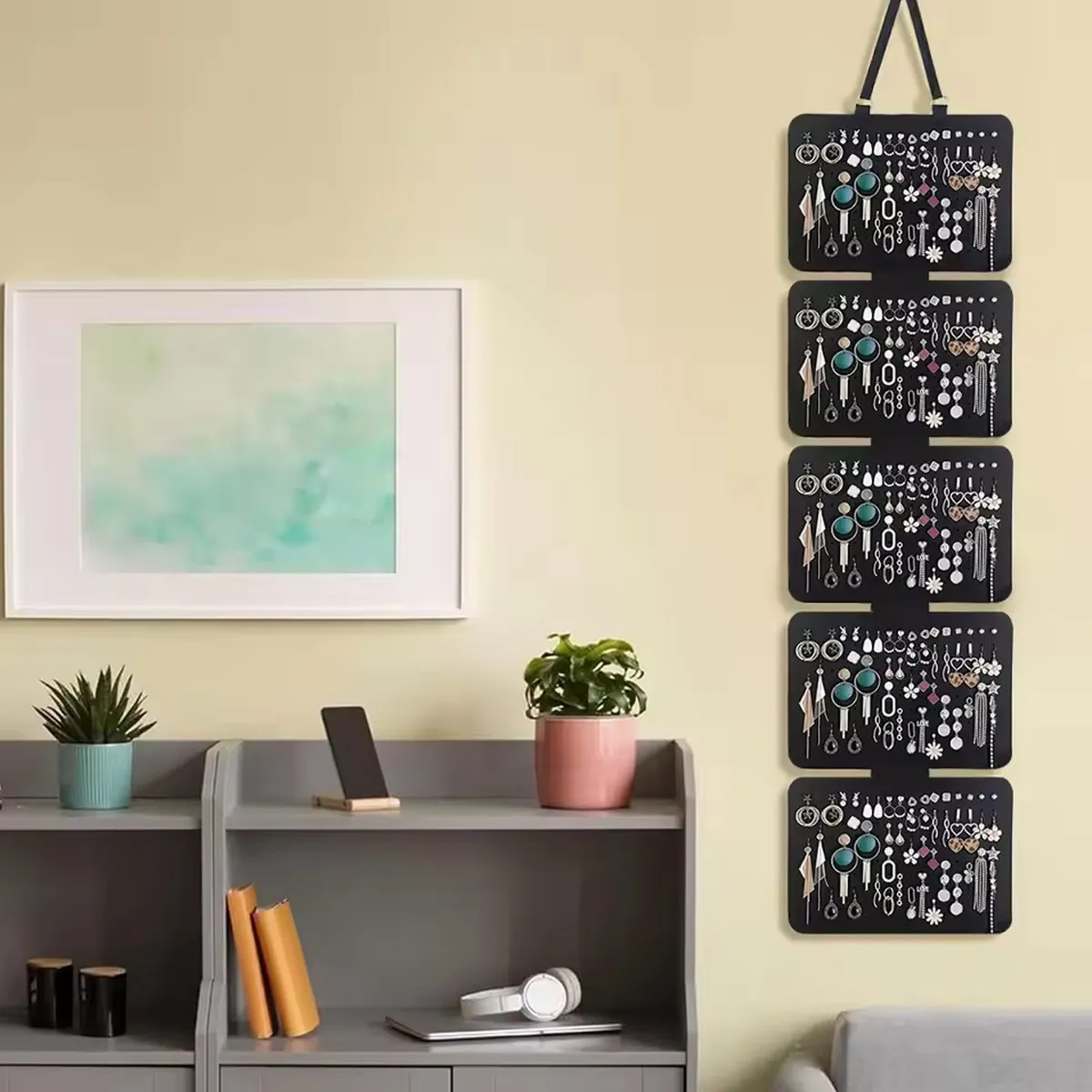 قطعة واحدة من حقيبة تخزين المجوهرات المكونة من 5 طبقات، مصنوعة من مادة اللباد، والأقراط، والدبابيس، ورف عرض الشارة، وسعة كبيرة #5