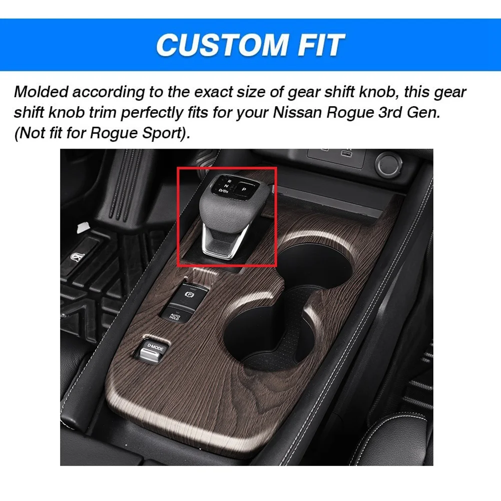 For Nissan Rogue X-Trail 2021-2023 Wood Grain Gear Shift Knob Cover Trim Decoration Sticker Car Interior