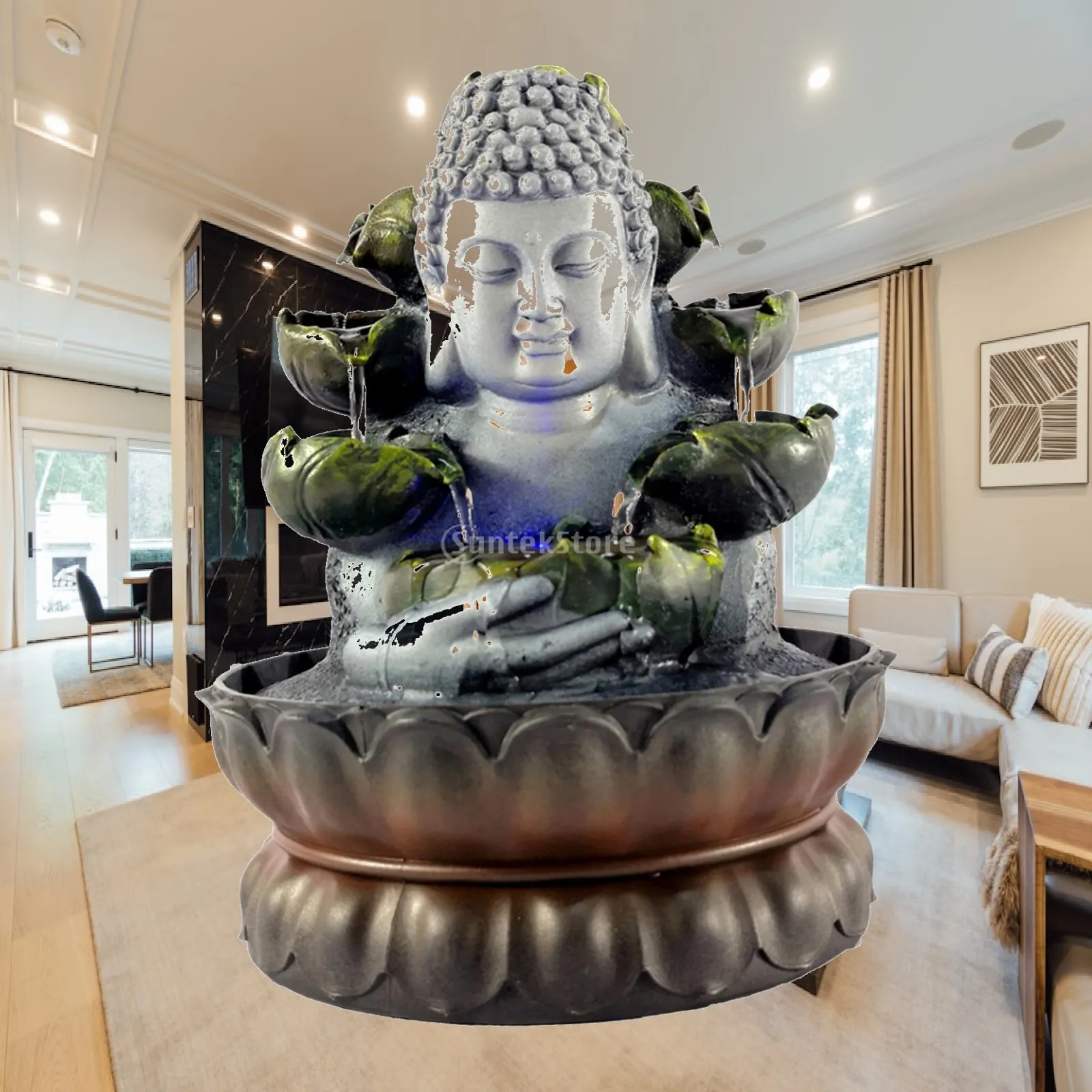 1x Resin Buddha Fountain Relaxing Waterfall Buddha for Indoor Farmhouse Yard Decorative Tabletop Decor Office Religion Statue
