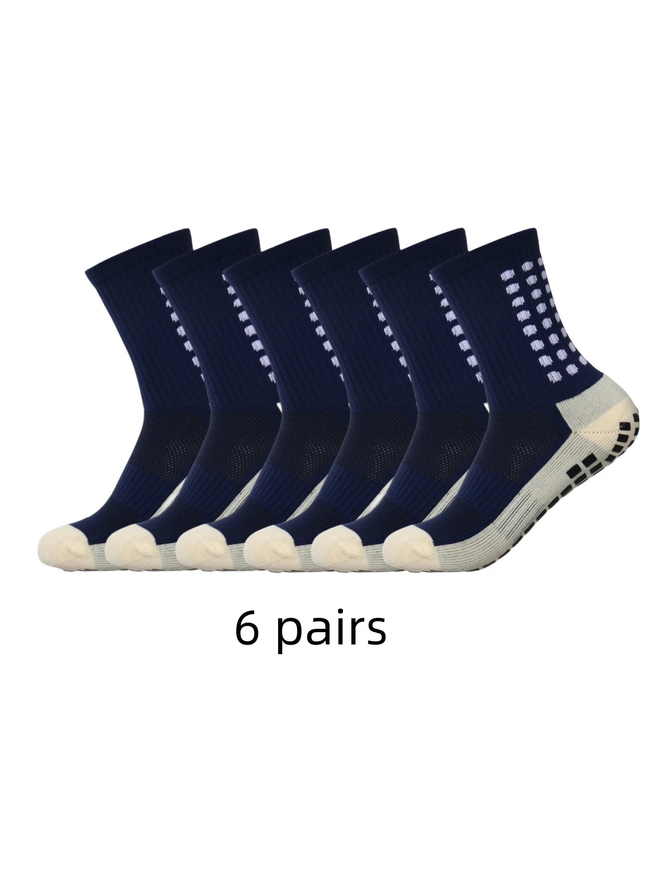 6 pairs of anti-skid classic sports socks with adhesive points, football socks