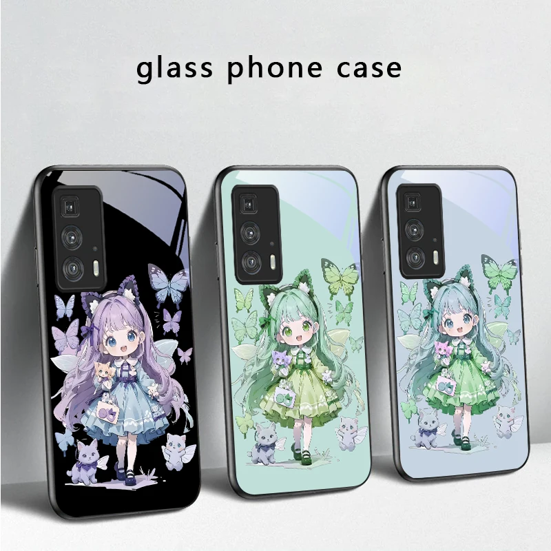 

Q-version Blue Butterfly For Motorola Moto Edge 20 Lite 30 Pro 40 Neo 50 Ultra G45 G54 G55 G75 G84 G85 GPlay 23 Glass Phone Case