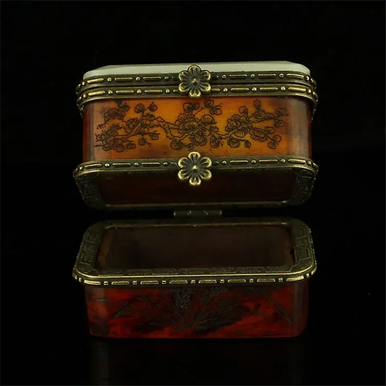 Vintage Chinese White Jade Carving Pattern Double-deck Jewelry Box