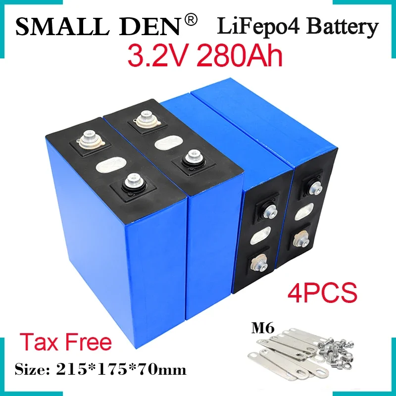 

4PCS New 3.2V 280Ah LiFePO4 Rechargeable battery 3C High Power DIY 12V 24V E-car boat RV Yacht Golf cart Inverter Solar Storage