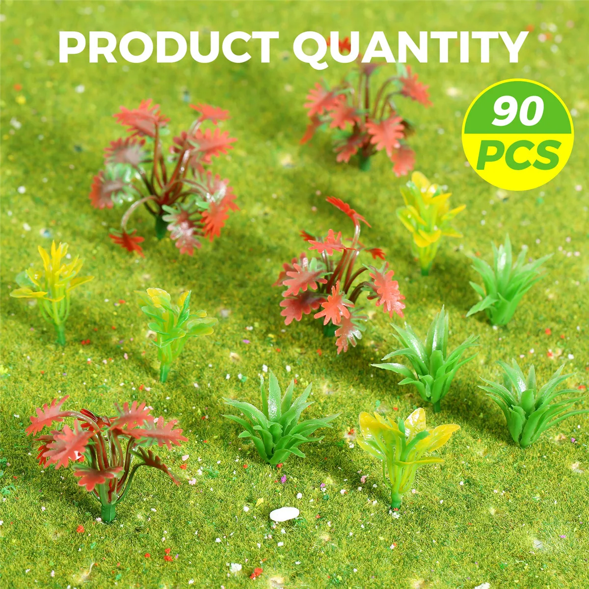 90pcs Mini Trees Artificial Flowers Shrubs Bush Green/Yellow/Red 3.5/4/5cm Mixed Building Models Sand Table Train Landscape Toys