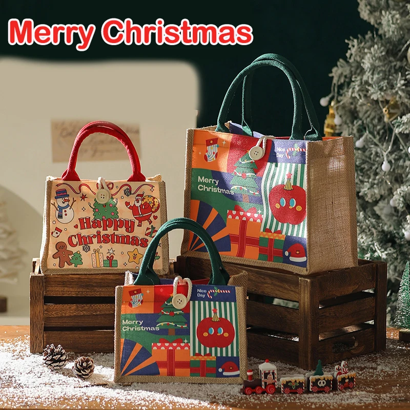 Fashion Creative Christmas Eve Tote Bag Cute Storage Bag Large Capacity Mini Handbags Portable Cartoon Print Handheld Gift Bag