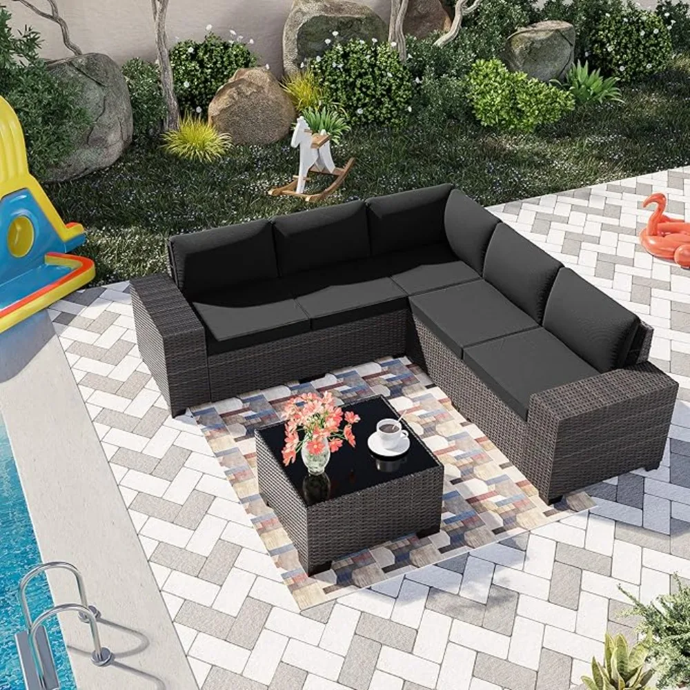 

Outdoor Patio Furniture Set, 6 Pieces Outdoor Sectional Furniture High Backrest Patio Sofa, All-Weather PE Rattan Patio