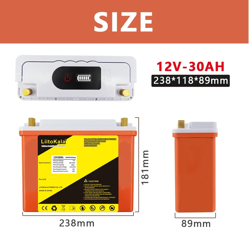 2PCS LiitoKala 12.8V 30Ah Deep Cycle LiFePO4 Rechargeable Battery Pack 12V Life Cycles 4000 with Built-in BMS for Solar System