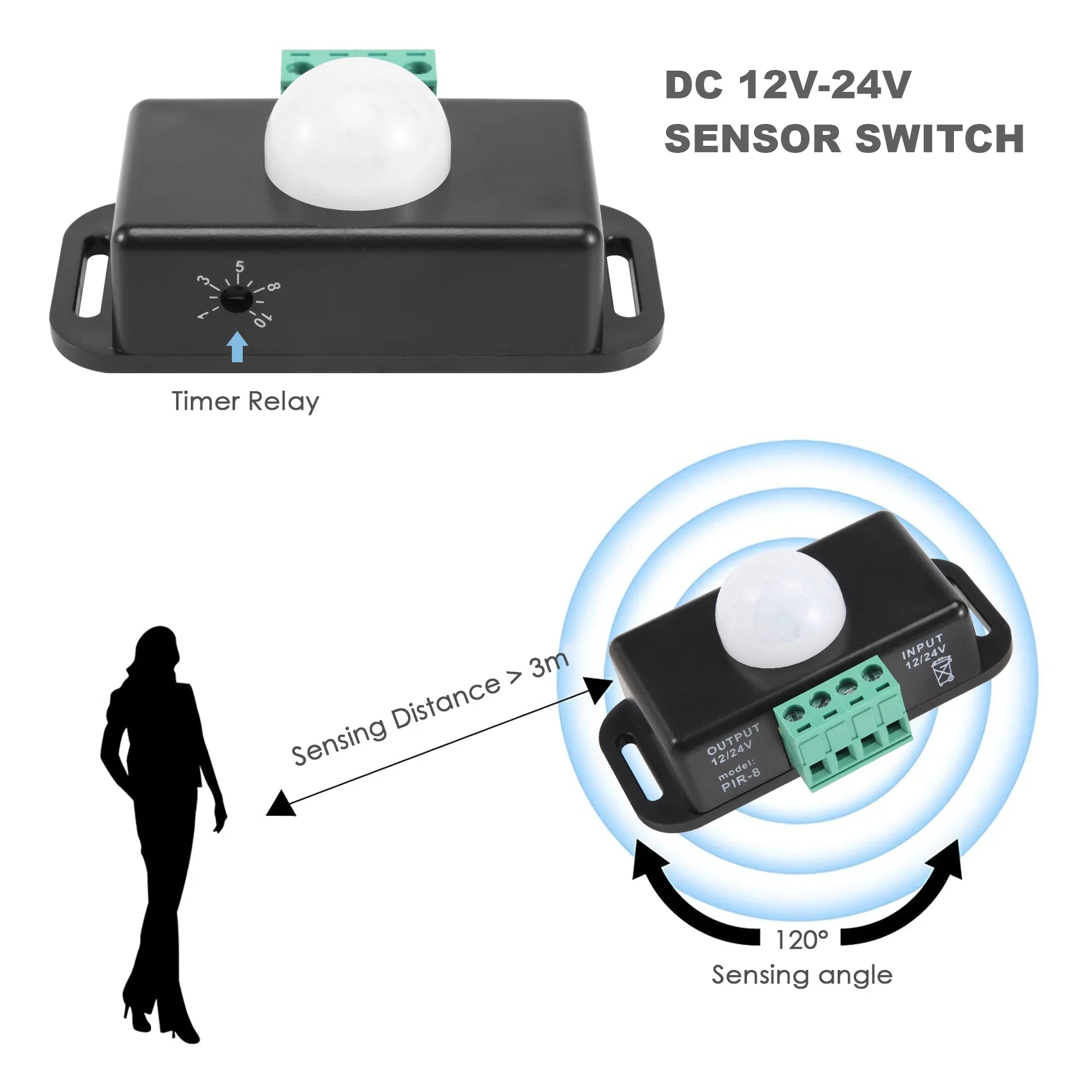 A36T-Motion Sensor Switch, 12V 24V PIR Sensor LED Switch Controller For Flexible LED Strips Light, 2 Pack