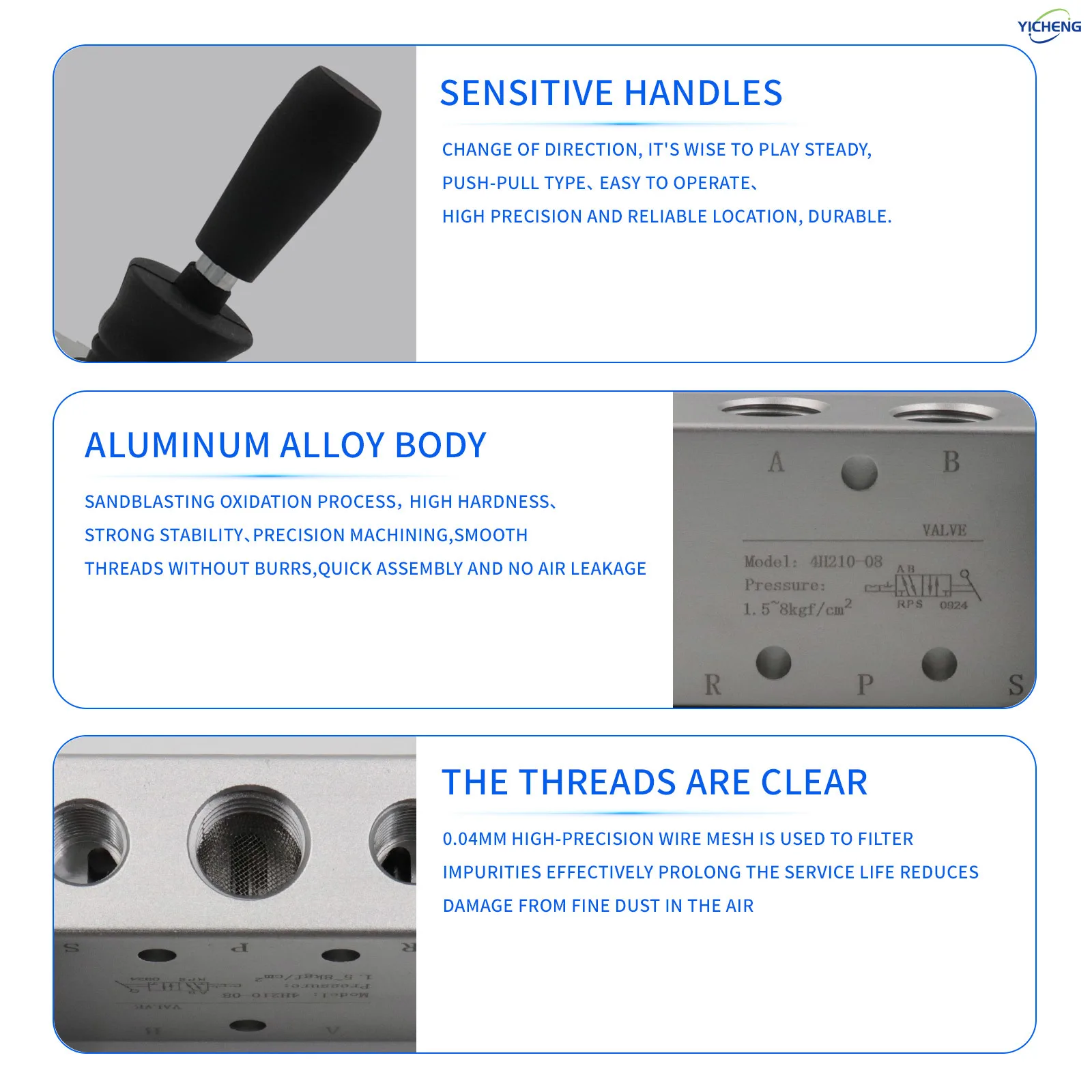 Yicheng pneumático 1/4 "5 vias 2 posições válvula operada por alavanca manual de ar válvula solenóide pneumática controle manual push-pull