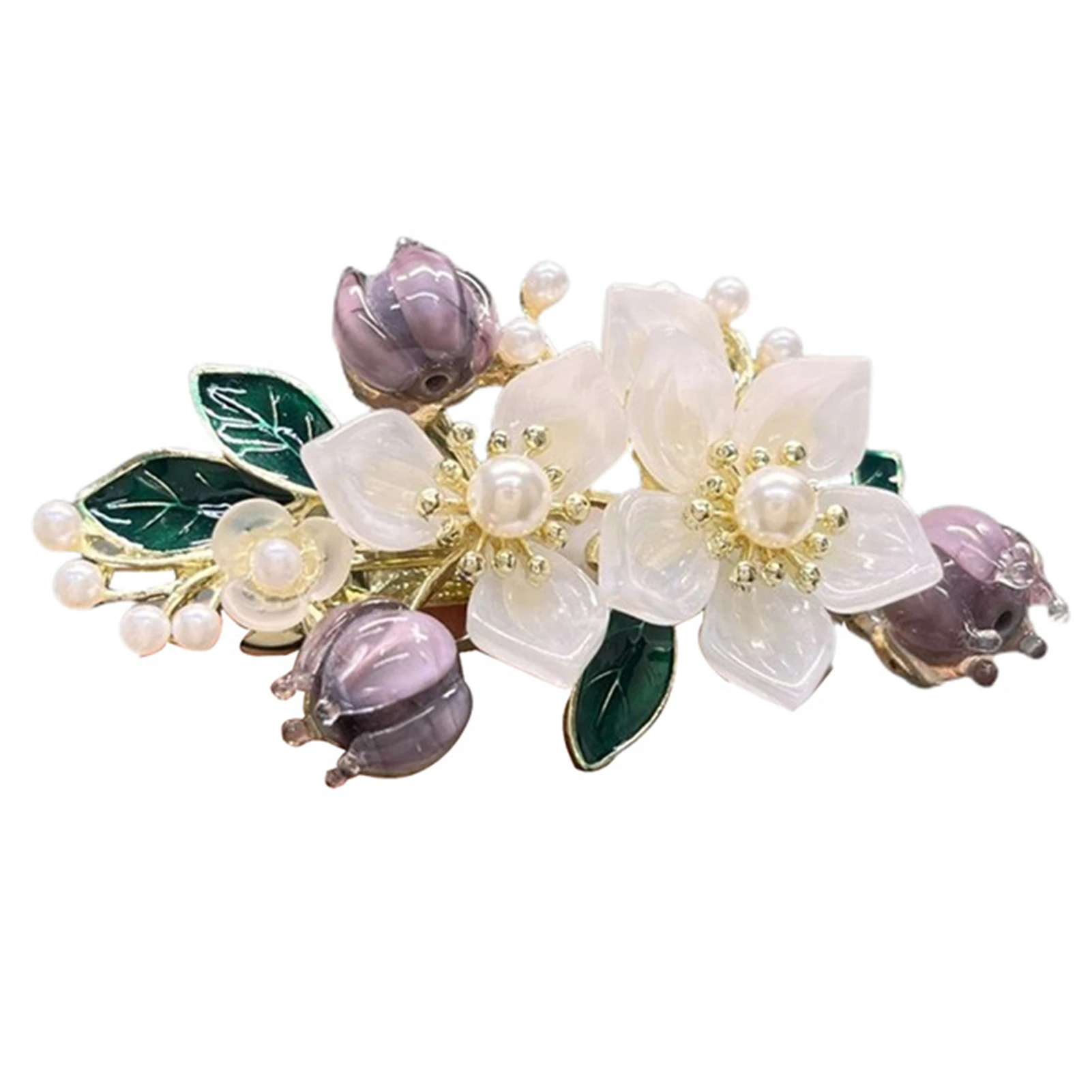 Flower Shape Side Clips with Spring Clip Stable Grip Imitation Pearl Headpiece for Bridesmaid Wedding Banquet Party